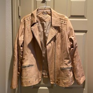 Jou Jou Women’s Tan Vegan Leather Studded Asymmetric Zip Front Jacket Size 1X